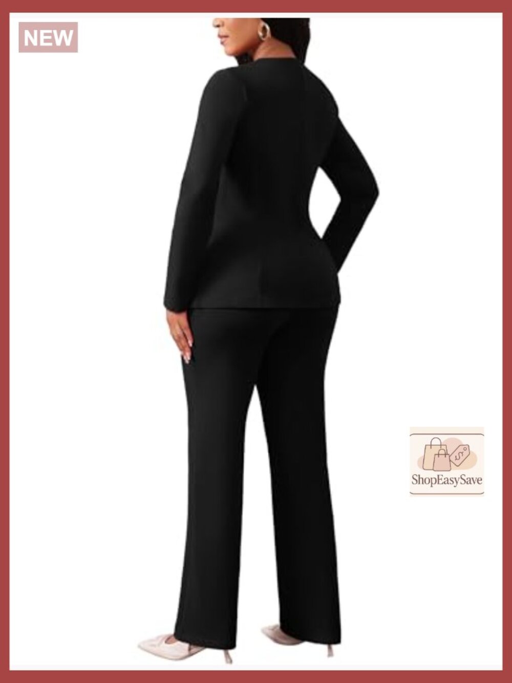 Dressy 2 Piece Pantsuit Set Long Sleeve Blazer High Waisted Wide Leg Pants Work - Picture 3 of 7